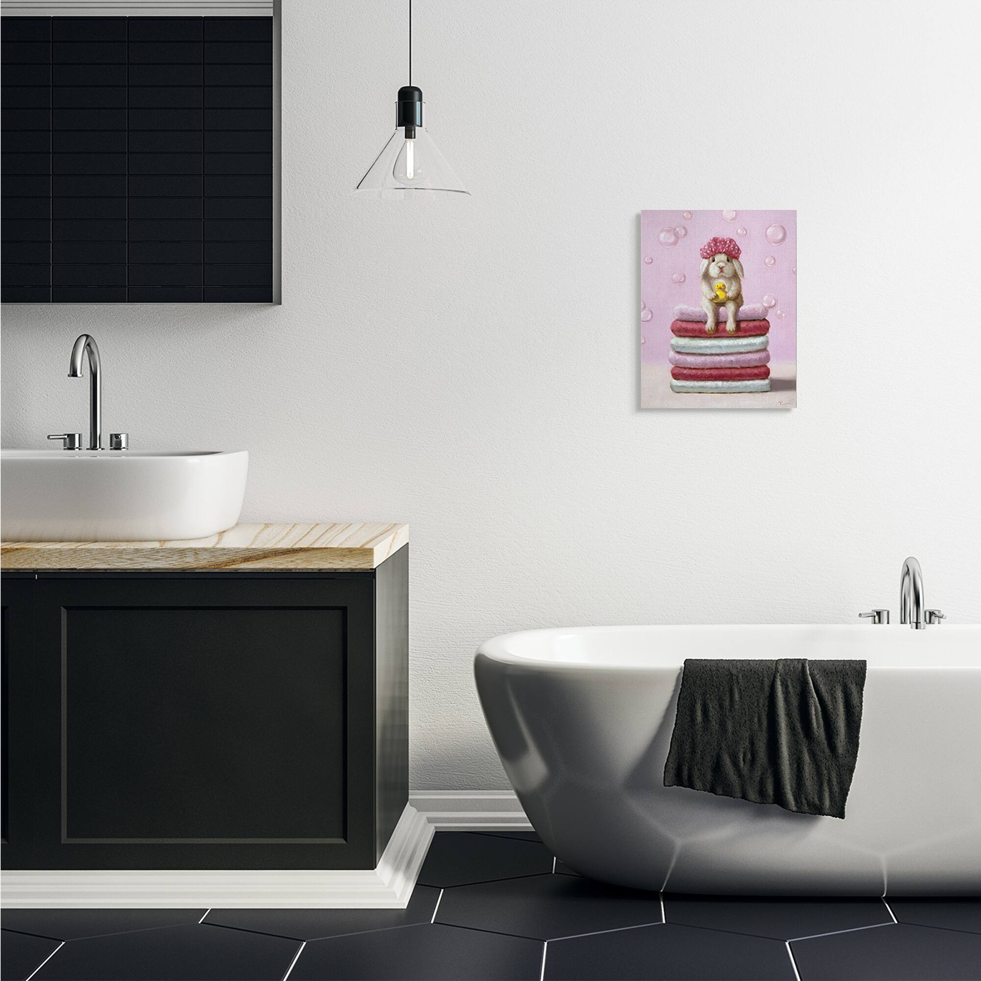 Stupell Industries Cute Baby Rabbit on Bath Towels Soap Bubbles Canvas Wall Art